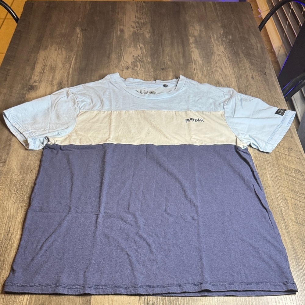 Buffalo David Bitton Men's Blue and Beige Colorblock Tee